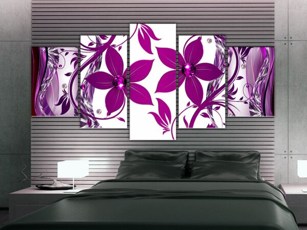 Obraz Fialové rozrušení (5-dílný) - abstrakce fialových květů