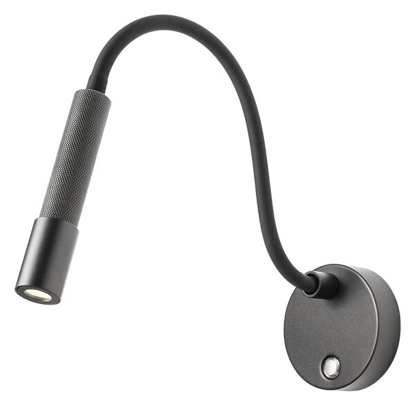 Redo 01-4443 Drill, černé nástěnné svítidlo s flexibilním ramenem a stmívačem LED 8W 2700K