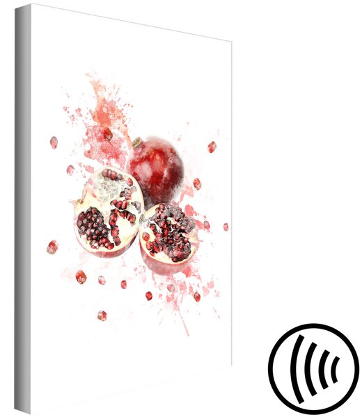 Obraz Granátové jablko - červené ovoce na akvarelové barevné skvrně