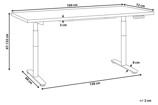 Elektricky výškově nastavitelný pracovní stůl DESTINAS Černá/Světle hnědá 160 cm 72 cm