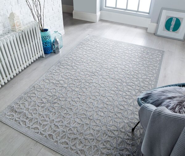 Flair Rugs, Kusový koberec Piatto Argento Silver – na ven i na doma, 80x150, šedá, chodba / předsíň