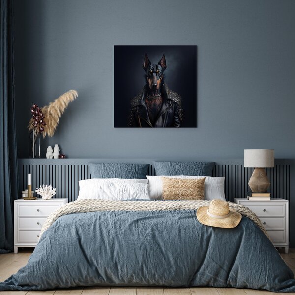 Obraz AI dobrman pes - fantasy portrét mazlíčka rockový styl - čtvercový