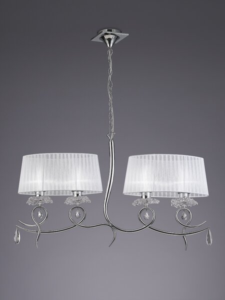 Mantra 5272 5272 Louise, závěsné svítidlo, 4x13W LED E27, chrom, křišťál/stínítko z bílého textilu, prům. 92,6cm