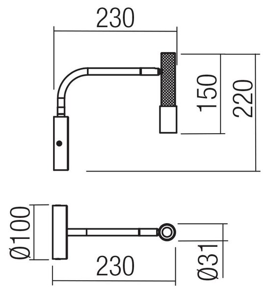 Redo 01-4441 Drill, zlaté nástěnné svítidlo s flexibilním ramenem a stmívačem LED 8W 2700K