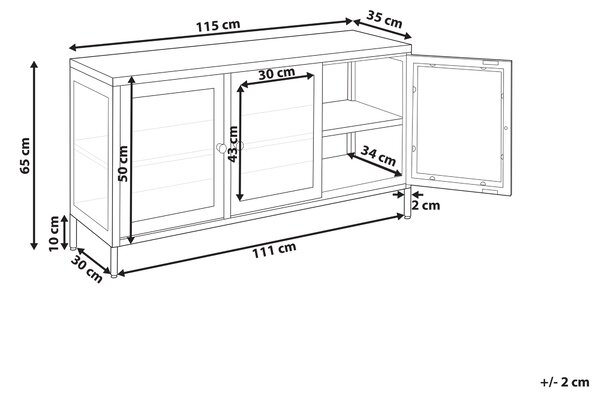 Prosklená komoda NEWPORT Kov 115 cm Černá