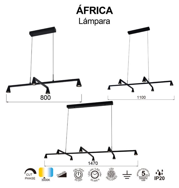 Mantra 9409 Africa, černé závěsné svítidlo 6xLED 5W, 3000K, 110 x 58cm