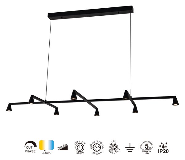 Mantra 9408 Africa, černé závěsné svítidlo 8xLED 5W, 3000K, 147 x 76cm