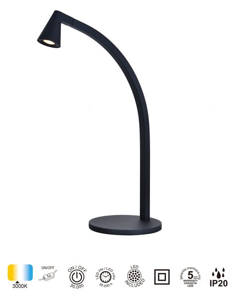 Mantra 9415 Africa, černá stolní lampa s vypínačem LED 6W, 3000K, výška 46cm