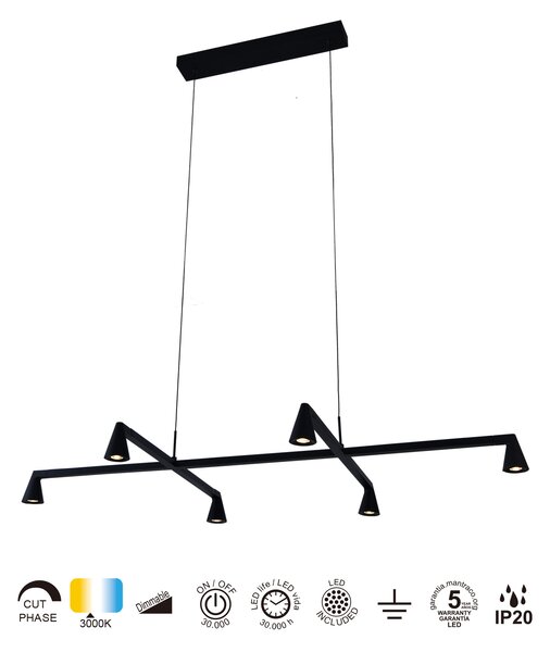 Mantra 9409 Africa, černé závěsné svítidlo 6xLED 5W, 3000K, 110 x 58cm
