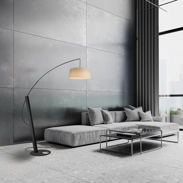 Mantra 9446+9448 Ricca, černá oblouková nastavitelá lampa, 1xE27 30W 2700/3200/4000K, šedé stínítko, výška 230cm