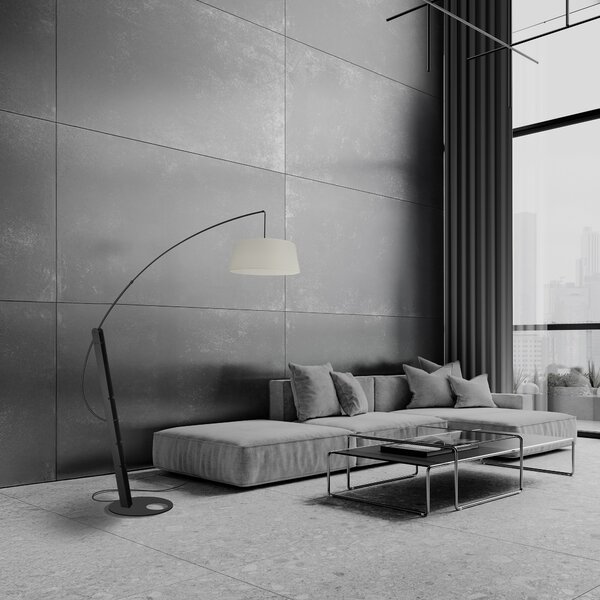 Mantra 9446+9447 Ricca, černá oblouková nastavitelá lampa, 1xE27 30W 2700/3200/4000K, krémové stínítko, výška 230cm