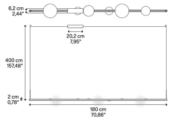 Lodes Random Stick XL, závěsné svítidlo 15W LED 2700K, zlatá/bronzová+čirá+zlatá, délka 180cm