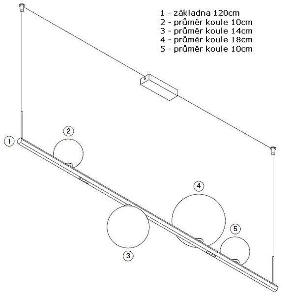 Lodes Random Stick medium, závěsné svítidlo 10W LED 2700K, černá/zlatá+bronzová+čirá, délka 120cm