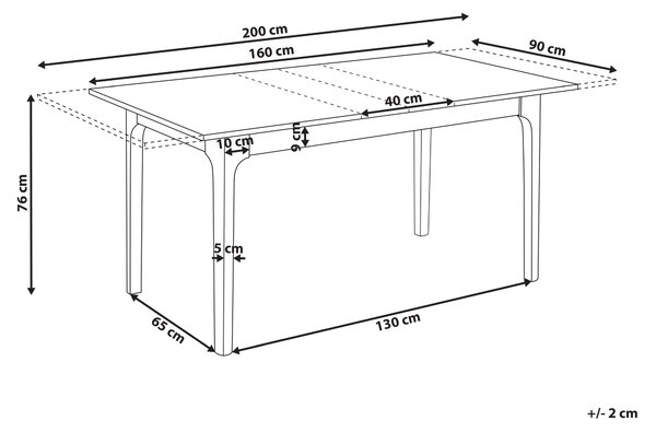 Rozkládací jídelní stůl DELMAS Světlý jasan 160/200 cm 90 cm