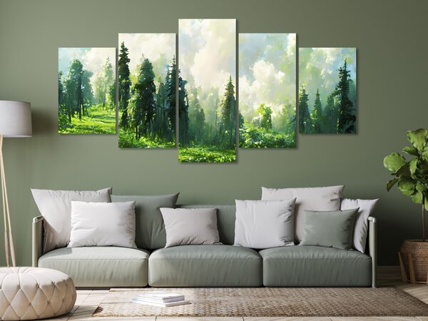 Obraz Stromy na horském svahu - horská krajina s akvarelovými stromy