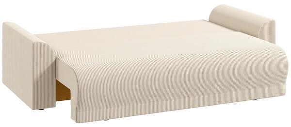 HOMCOM rozkládací pohovka pro 3 osoby s úložným prostorem, širokým sedákem a 9 polštáři, manšestr — béžová (lůžko 190 x 150 cm) | Aosom