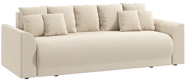 HOMCOM rozkládací pohovka pro 3 osoby s úložným prostorem, širokým sedákem a 9 polštáři, manšestr — béžová (lůžko 190 x 150 cm) | Aosom