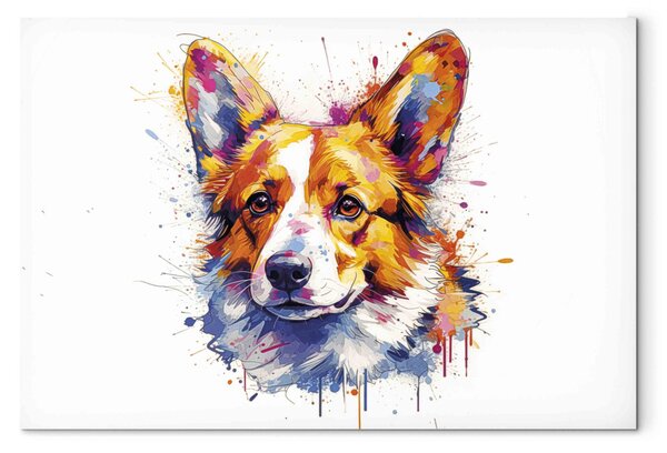 Obraz Happy Dog - Corgi Portrait on White Background With Splashes of Paint