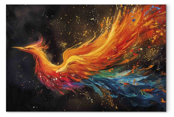 Obraz Firebird - Painterly Phoenix Rushing With the Wind on a Black Background