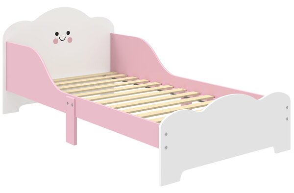 AIYAPLAY dětská postel 140 × 70 cm s ochrannými bočnicemi a laťkovým roštem, růžová – bez matrace | Aosom