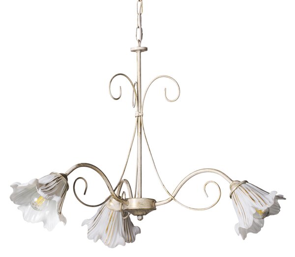 Light for home - Závěsný lustr na řetězu 4133 "TOSKANA" v béžové barvě, 3X40W, E14, béžová, zlatá, patina