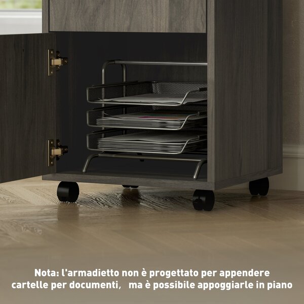 Kancelářský pojízdný kontejner HOMCOM s zásuvkou, skříňkou, brzděnými kolečky a otevřenou policí — pro A4/Letter/Legal, 40 × 35 × 60 cm | Aosom