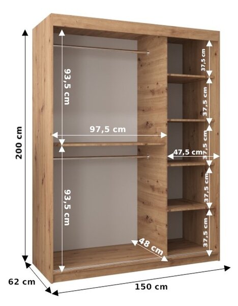 Šatní skříň ENNI - šířka 150 cm, dub sonoma
