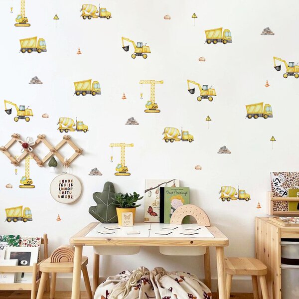 Funlife Dětské samolepky na zeď pro kluky bagry a jeřáby 7 x 12 cm