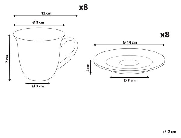 Sada 8 šálků s podšálky ELDERBERRY Porcelán Bílá