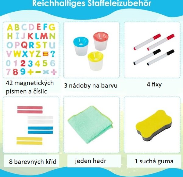 Dětská oboustranná tabule s rolí papíru a odkládacím košem, přírodní TM10062