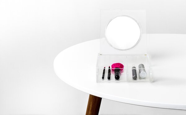 Organizér na kosmetiku se zrcátkem Compactor – 2 přihrádky, čirý plast