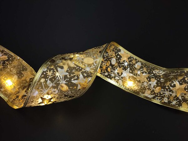 Svítící vánoční stuha na baterie - teplá bílá, 5m, 50 LED