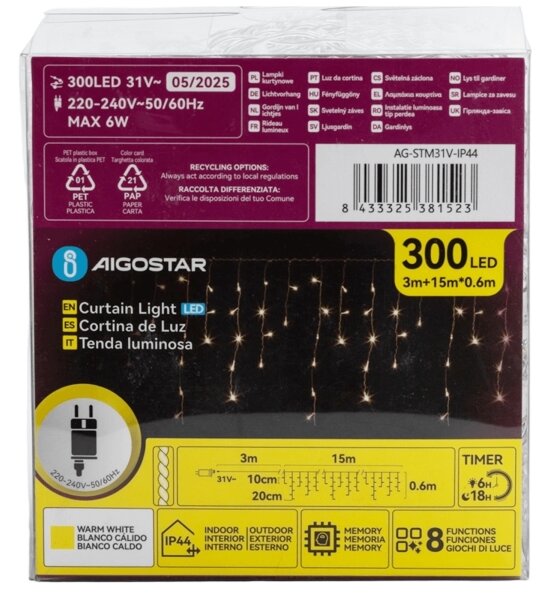 Aigostar - LED Venkovní dekorační řetěz 75xLED/6W/230V 15x0,6m IP44 teplá bílá