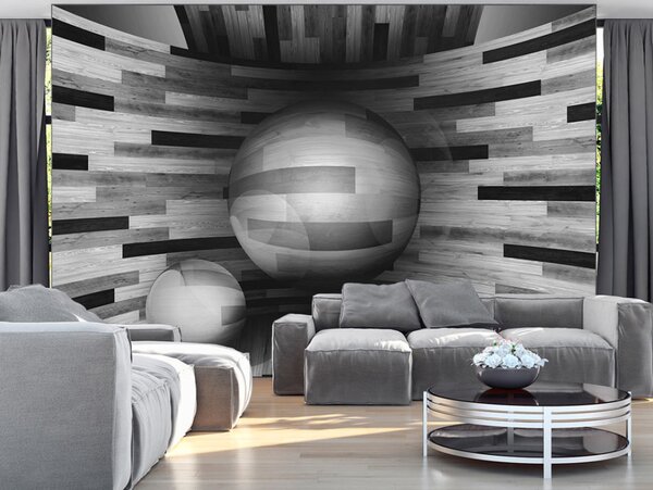 Fototapeta Futuristický motiv - šedá abstrakce s texturou hladkého dřeva