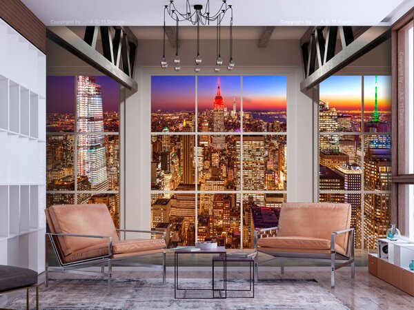 Fototapeta Výhled z okna na New York - noční panorama osvětleného Manhattanu