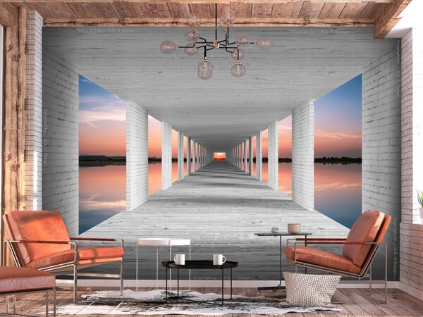 Fototapeta Abstrakce - futuristický koridor 3D obklopený západem slunce