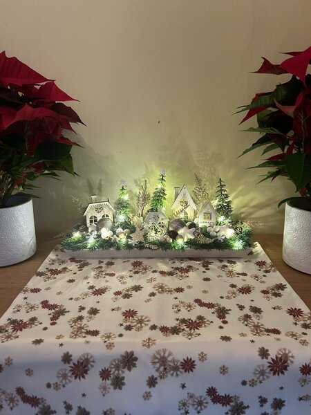 Ubrus vánoční čtvercový - slaměnné ozdoby, 45 cm x 45 cm