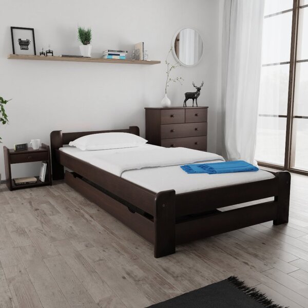 Postel Emily 90 x 200 cm, ořech s lamelovým roštem a matrací Deluxe 10 cm