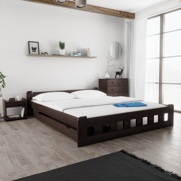 Postel Naomi zvýšená 180 x 200 cm, ořech bez roštu s matrací Deluxe 10 cm
