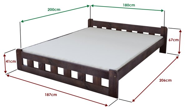 Postel Naomi zvýšená 180 x 200 cm, ořech bez roštu s matrací Deluxe 10 cm