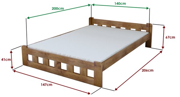 Postel Naomi zvýšená 140 x 200 cm, dub s lamelovým roštem a matrací Deluxe 10 cm