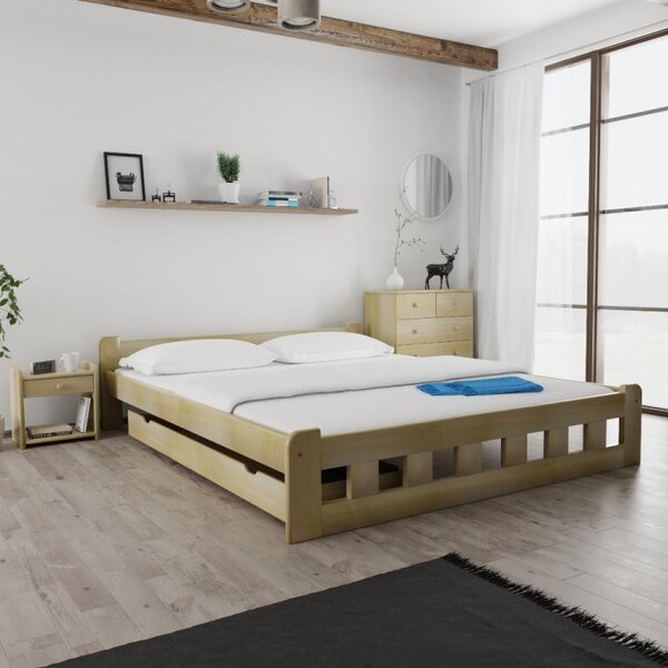 Postel Naomi zvýšená 180 x 200 cm, borovice s lamelovým roštem a matrací Deluxe 10 cm