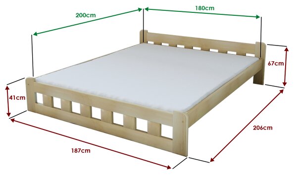 Postel Naomi zvýšená 180 x 200 cm, borovice s lamelovým roštem a matrací Deluxe 10 cm