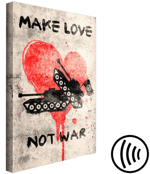 Obraz Milujte, neválčete (1-dílný) svislý - tanky a nápisy s poselstvím