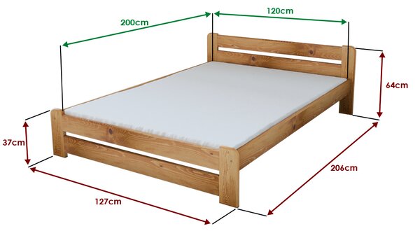 Postel Laura 120 x 200 cm, olše s laťkovým roštem a matrací Deluxe 10 cm