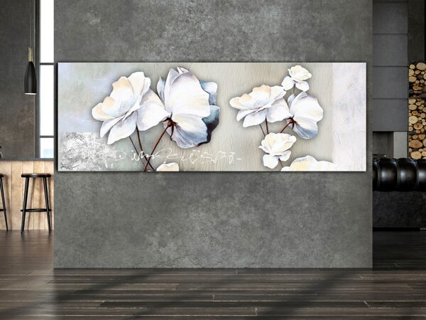 Obraz Bílé máky a stříbro (1 panel) úzký