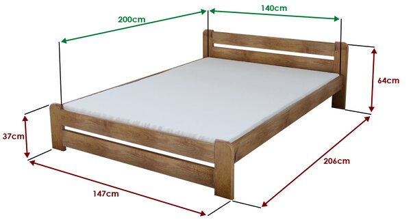 Postel Laura 140 x 200 cm, dub s lamelovým roštem a matrací Deluxe 10 cm