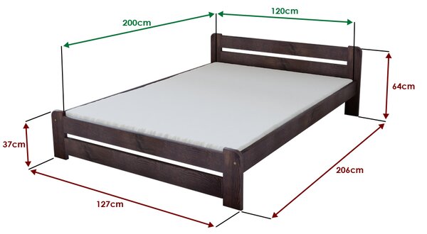 Postel Laura 120 x 200 cm, ořech s lamelovým roštem a matrací Deluxe 10 cm