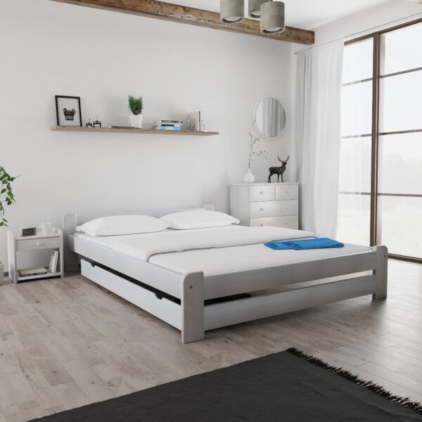 Postel Emily 140 x 200 cm, bílá s laťkovým roštem a matrací Deluxe 10 cm