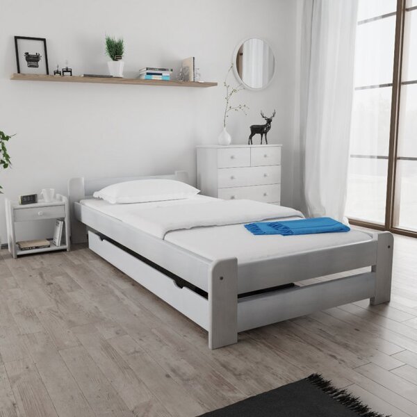 Postel Emily 120 x 200 cm, bílá s laťkovým roštem a matrací Deluxe 10 cm